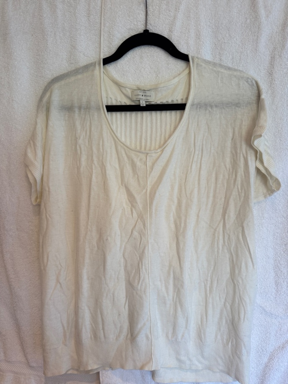 Lucky Brand Cream Short-Sleeve Knit Top